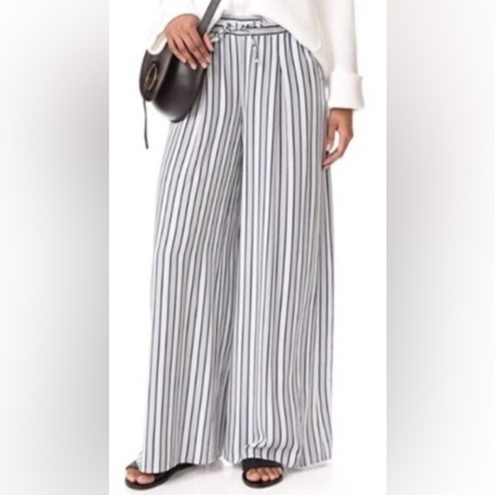 BB Dakota Striped Wide Leg Flowy Pants Women Size S Gray Blue Casual